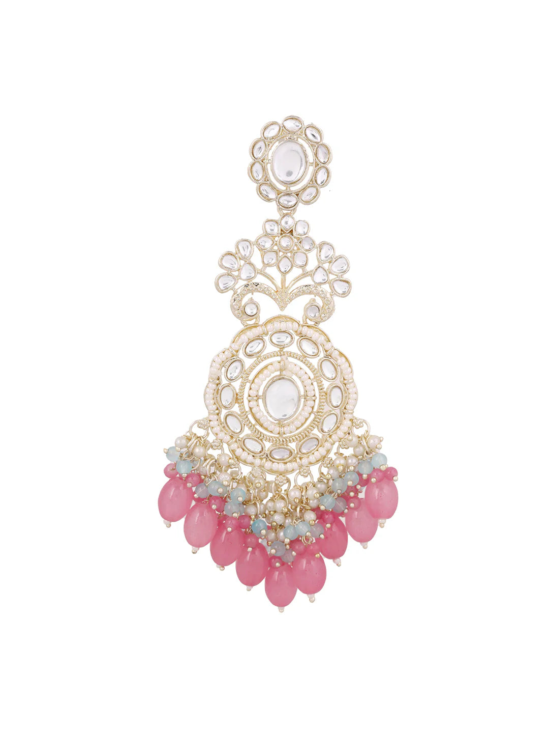 Agaami Blossom Elegance Pearl Kundan Combo Designed Pink Beads Drop Earrings