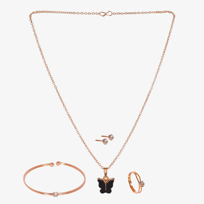Rose Gold-Tone Jewelry Set – Butterfly Pendant with Bracelet, Ring & Earrings