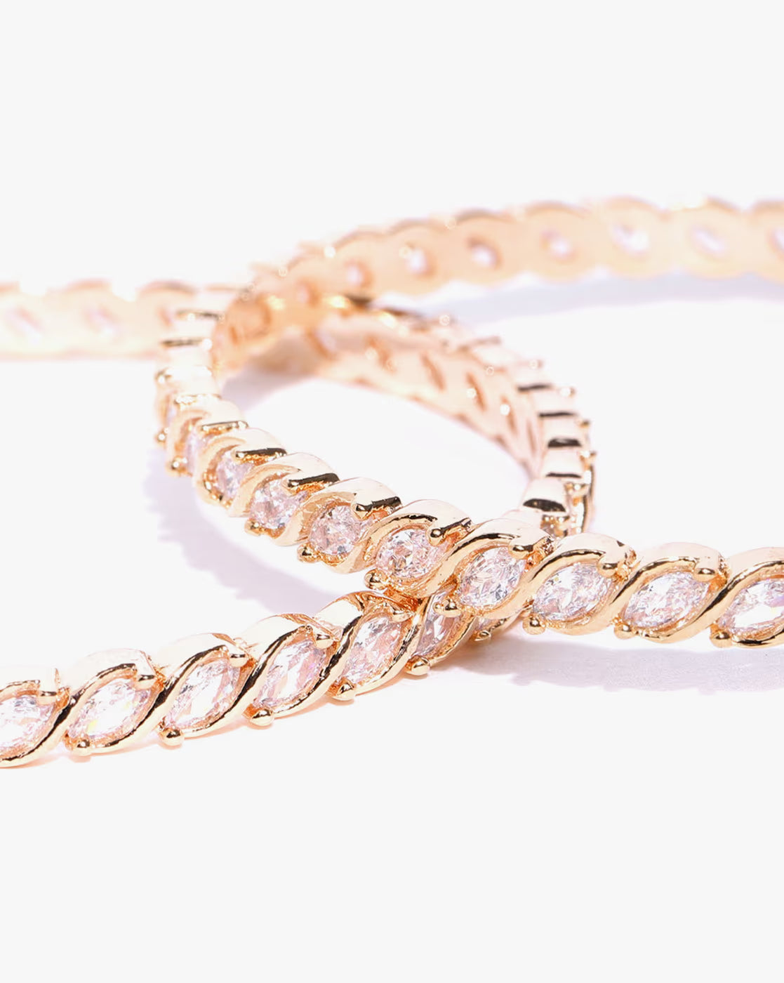 Agaami Set of 2 Rose Gold Plated Leaf Design American Diamond Studded Bangles