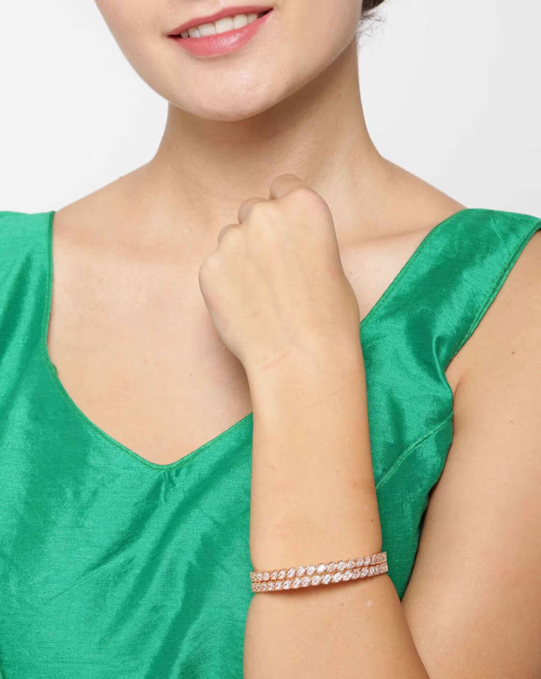 Agaami Set of 2 Rose Gold Plated Leaf Design American Diamond Studded Bangles