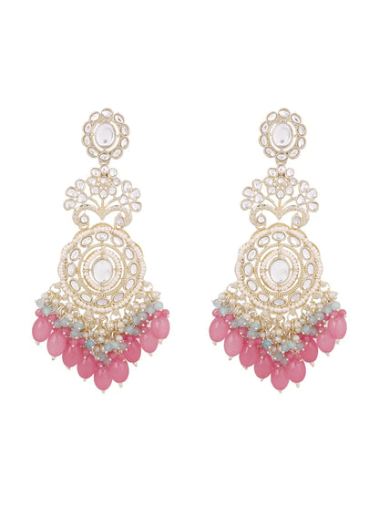 Agaami Blossom Elegance Pearl Kundan Combo Designed Pink Beads Drop Earrings