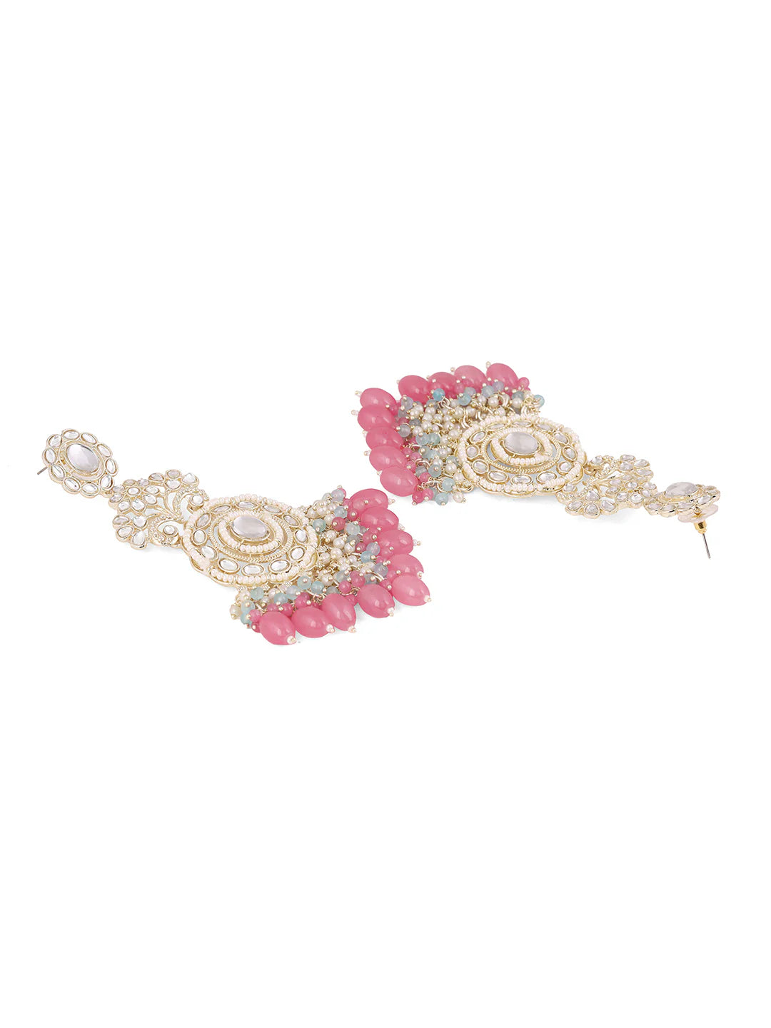 Agaami Blossom Elegance Pearl Kundan Combo Designed Pink Beads Drop Earrings