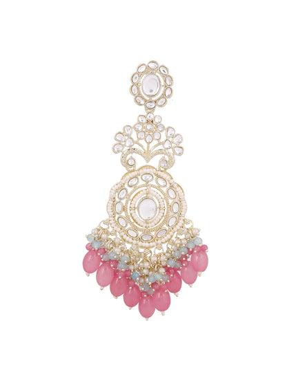 Agaami Blossom Elegance Pearl Kundan Combo Designed Pink Beads Drop Earrings