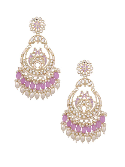 Agaami Blooming Flower Kundan Floral Lavender Gold Plated Chandbali Earrings