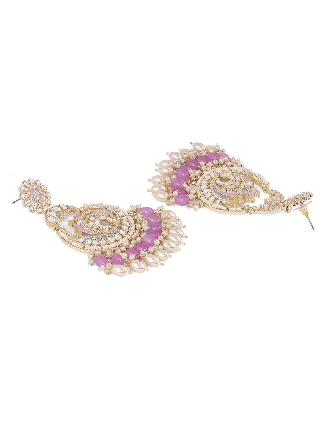 Agaami Blooming Flower Kundan Floral Lavender Gold Plated Chandbali Earrings