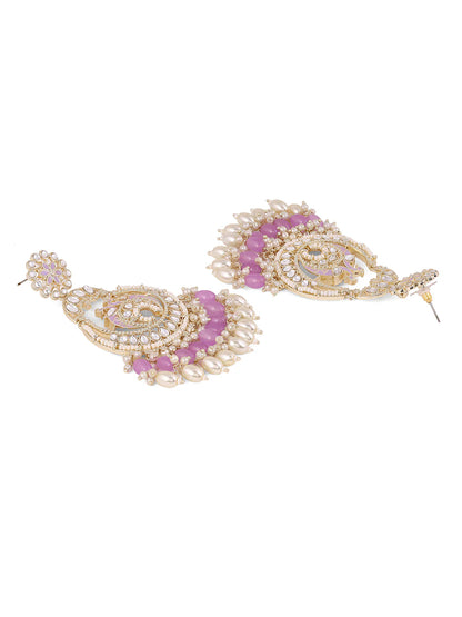 Agaami Blooming Flower Kundan Floral Lavender Gold Plated Chandbali Earrings