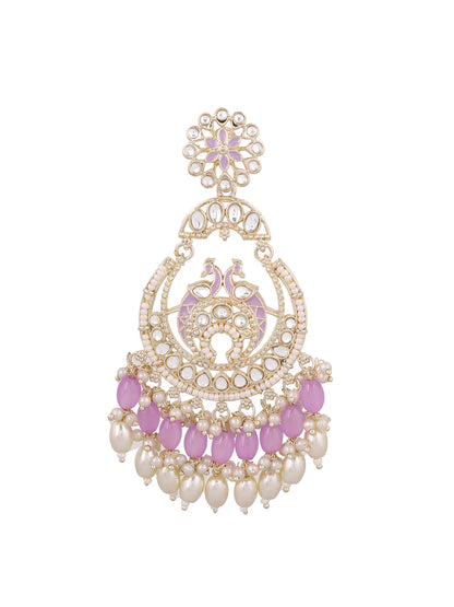 Agaami Blooming Flower Kundan Floral Lavender Gold Plated Chandbali Earrings