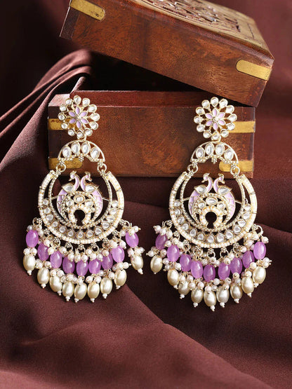Agaami Blooming Flower Kundan Floral Lavender Gold Plated Chandbali Earrings