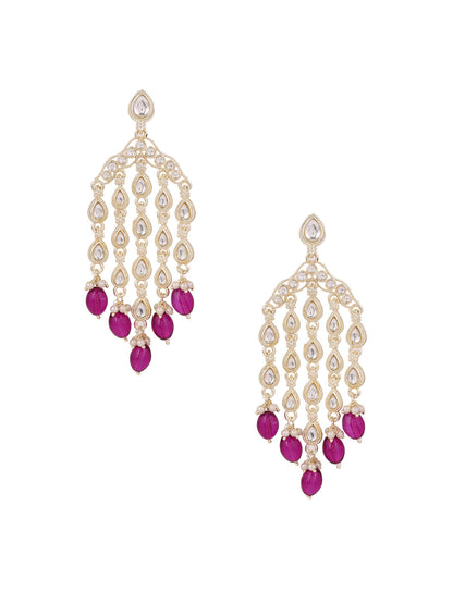 Agaami Violet Beads Kundan Drop Elegance Tassels Pattern Drop Earrings