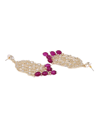 Agaami Violet Beads Kundan Drop Elegance Tassels Pattern Drop Earrings
