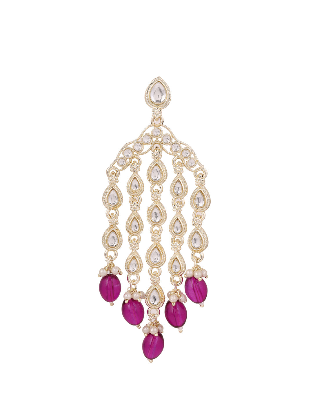 Agaami Violet Beads Kundan Drop Elegance Tassels Pattern Drop Earrings