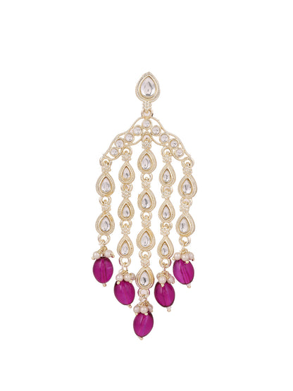 Agaami Violet Beads Kundan Drop Elegance Tassels Pattern Drop Earrings