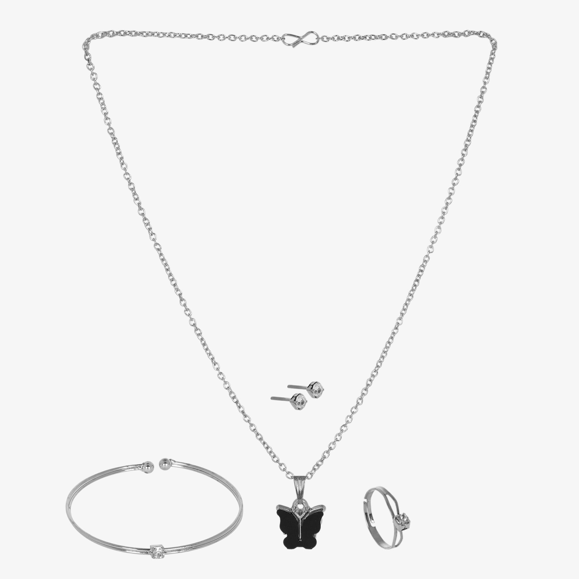 Silver-toned butterfly-themed jewelry set