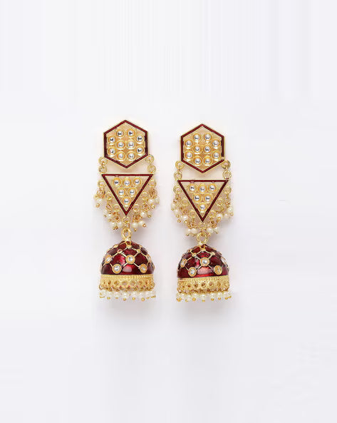 Agaami Enameled Kundan-Studded Jhumka Earrings