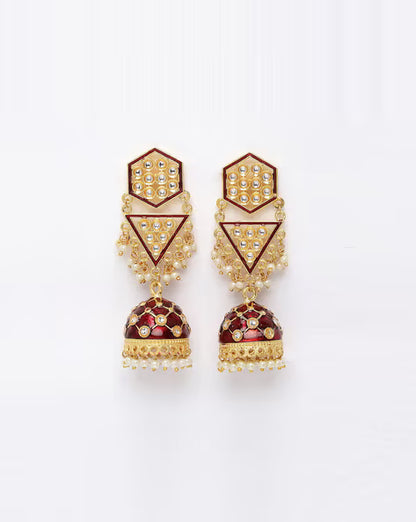 Agaami Enameled Kundan-Studded Jhumka Earrings