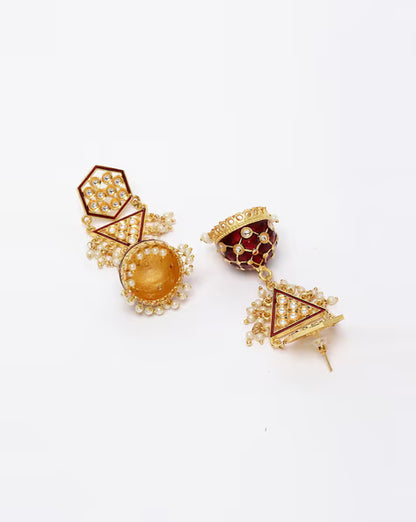Agaami Enameled Kundan-Studded Jhumka Earrings
