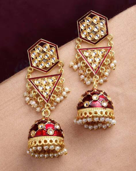 Agaami Enameled Kundan-Studded Jhumka Earrings