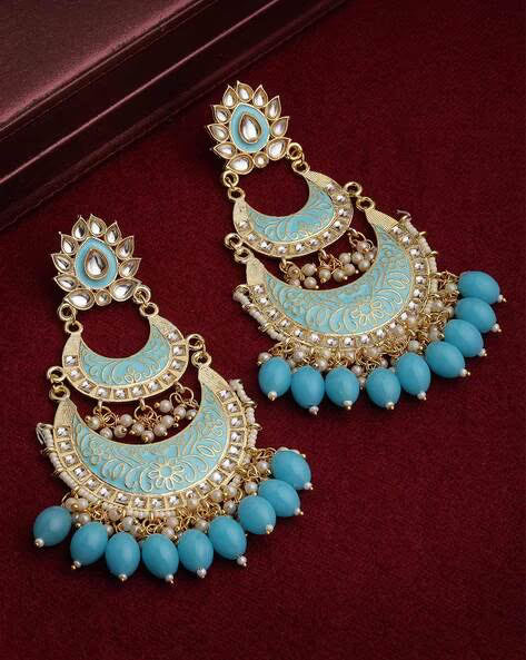 Agaami Blue & Gold Plated Crescent Shaped Chandbalis Earrings