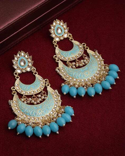 Agaami Blue & Gold Plated Crescent Shaped Chandbalis Earrings