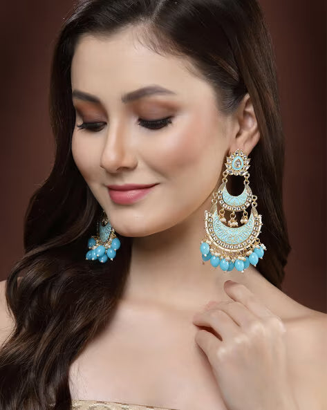 Agaami Blue & Gold Plated Crescent Shaped Chandbalis Earrings