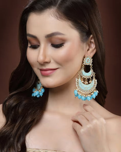 Agaami Blue & Gold Plated Crescent Shaped Chandbalis Earrings