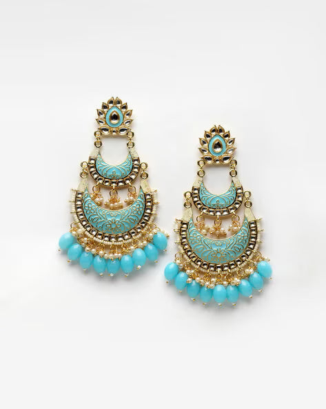 Agaami Blue & Gold Plated Crescent Shaped Chandbalis Earrings