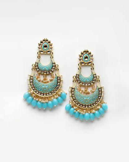 Agaami Blue & Gold Plated Crescent Shaped Chandbalis Earrings