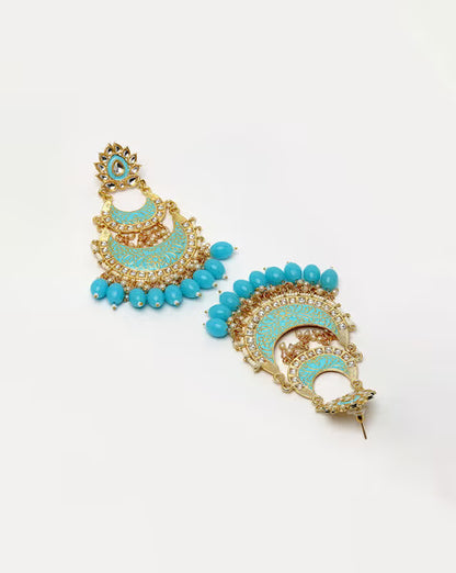 Agaami Blue & Gold Plated Crescent Shaped Chandbalis Earrings