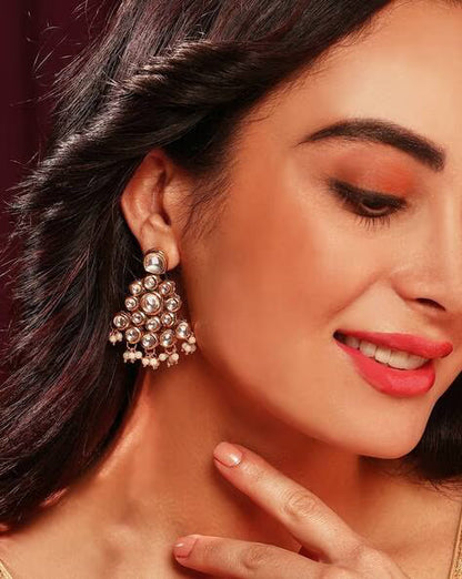 Agaami Kundan-Studded Drop Earrings with Pearl Drops