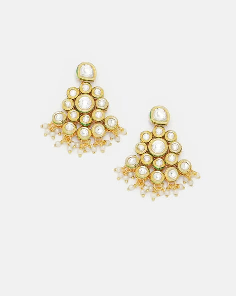 Agaami Kundan-Studded Drop Earrings with Pearl Drops