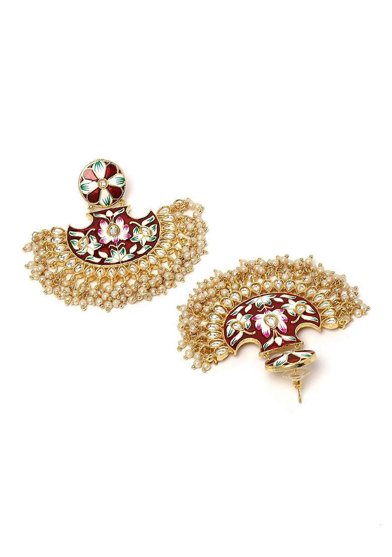 Agaami Gold Plated Kundan & Artificial Beads Studded Chandbalis