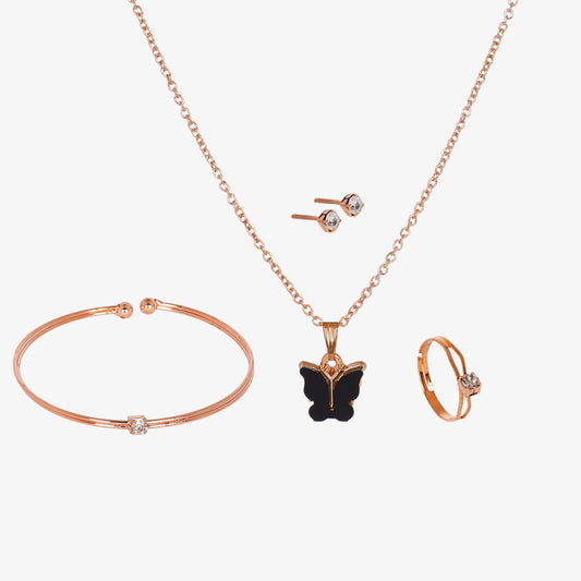 Rose Gold-Tone Jewelry Set – Butterfly Pendant with Bracelet, Ring & Earrings