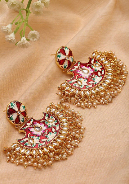 Agaami Gold Plated Kundan & Artificial Beads Studded Chandbalis