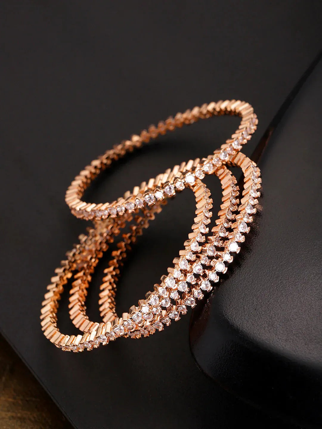 Agaami Set Of 4 Rose Gold-Plated American Diamond Studded Bangles