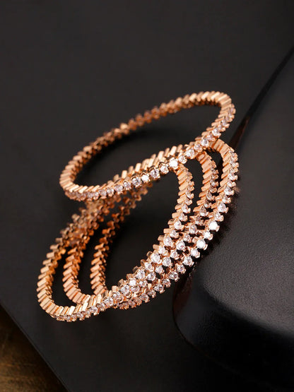 Agaami Set Of 4 Rose Gold-Plated American Diamond Studded Bangles