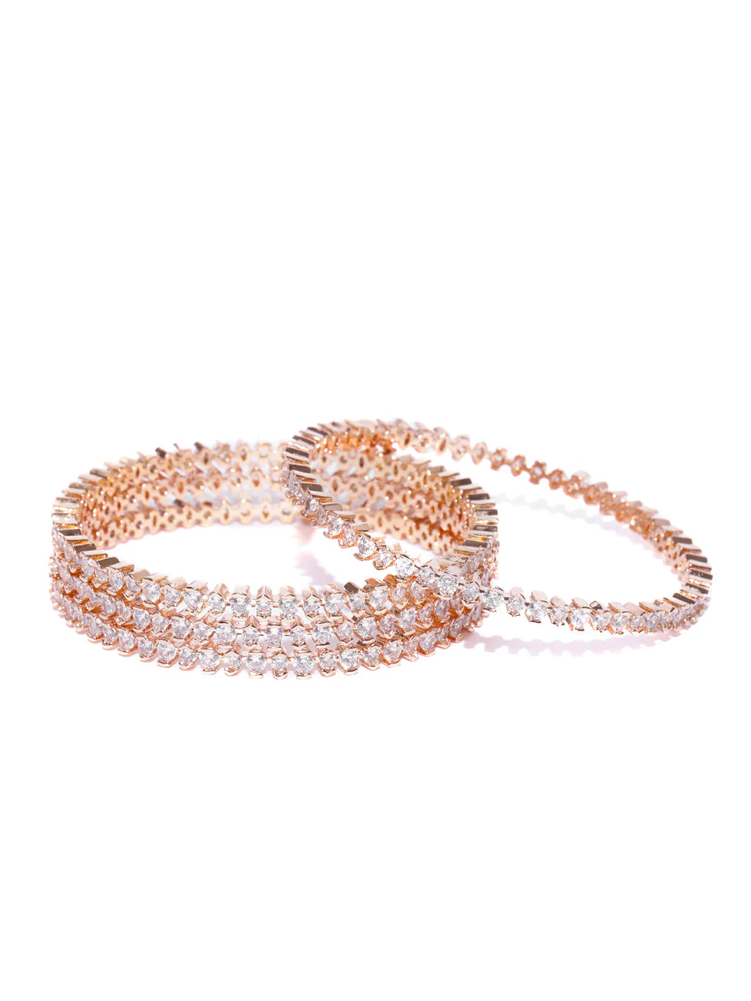 Agaami Set Of 4 Rose Gold-Plated American Diamond Studded Bangles