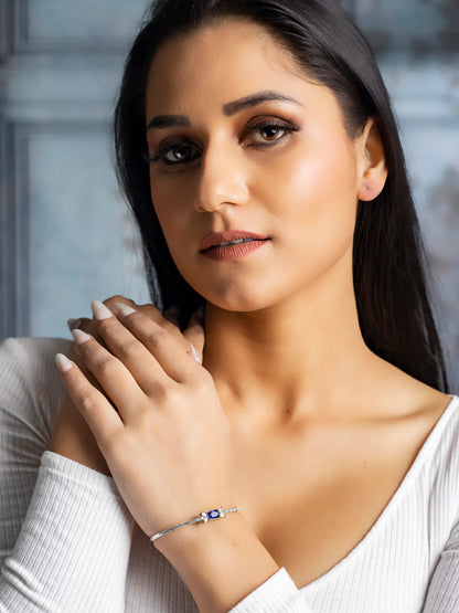 Agaami collection Elegant Blue Stone Silver Plated Bracelet