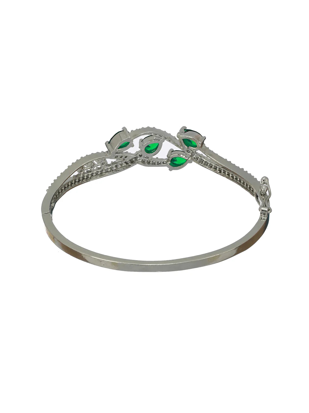 Agaami Green Leaf American Diamond Silver-Plated Bracelet