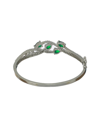 Agaami Green Leaf American Diamond Silver-Plated Bracelet