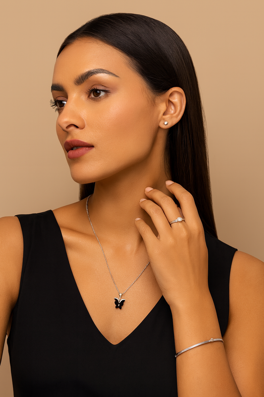 Silver-toned butterfly-themed jewelry set