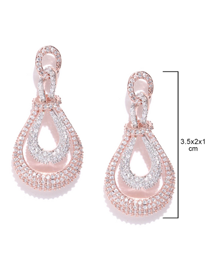 Agaami Rose Gold-Plated American Diamond Studded Drop Earrings