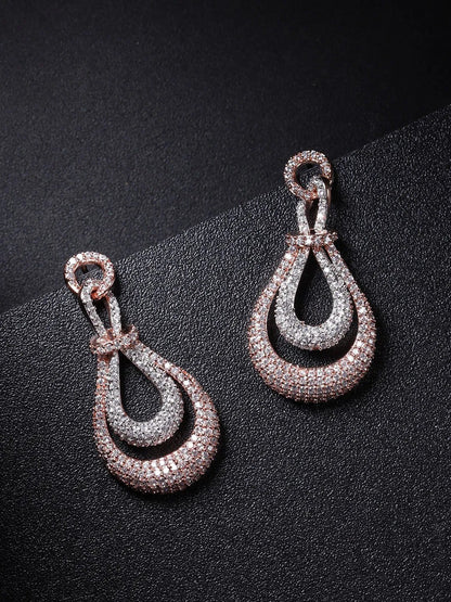 Agaami Rose Gold-Plated American Diamond Studded Drop Earrings