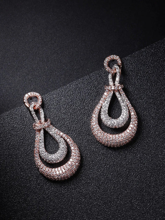 Agaami Rose Gold-Plated American Diamond Studded Drop Earrings