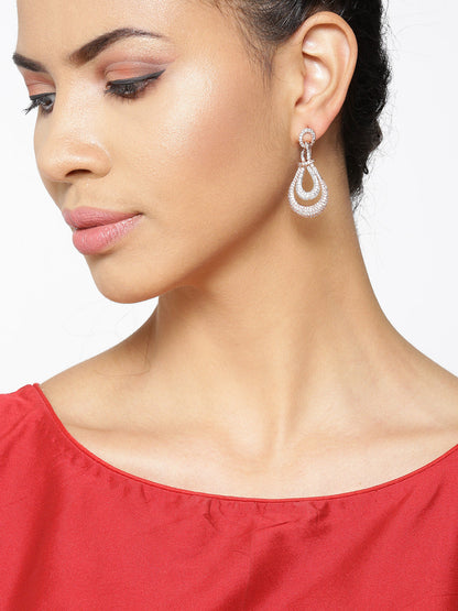 Agaami Rose Gold-Plated American Diamond Studded Drop Earrings