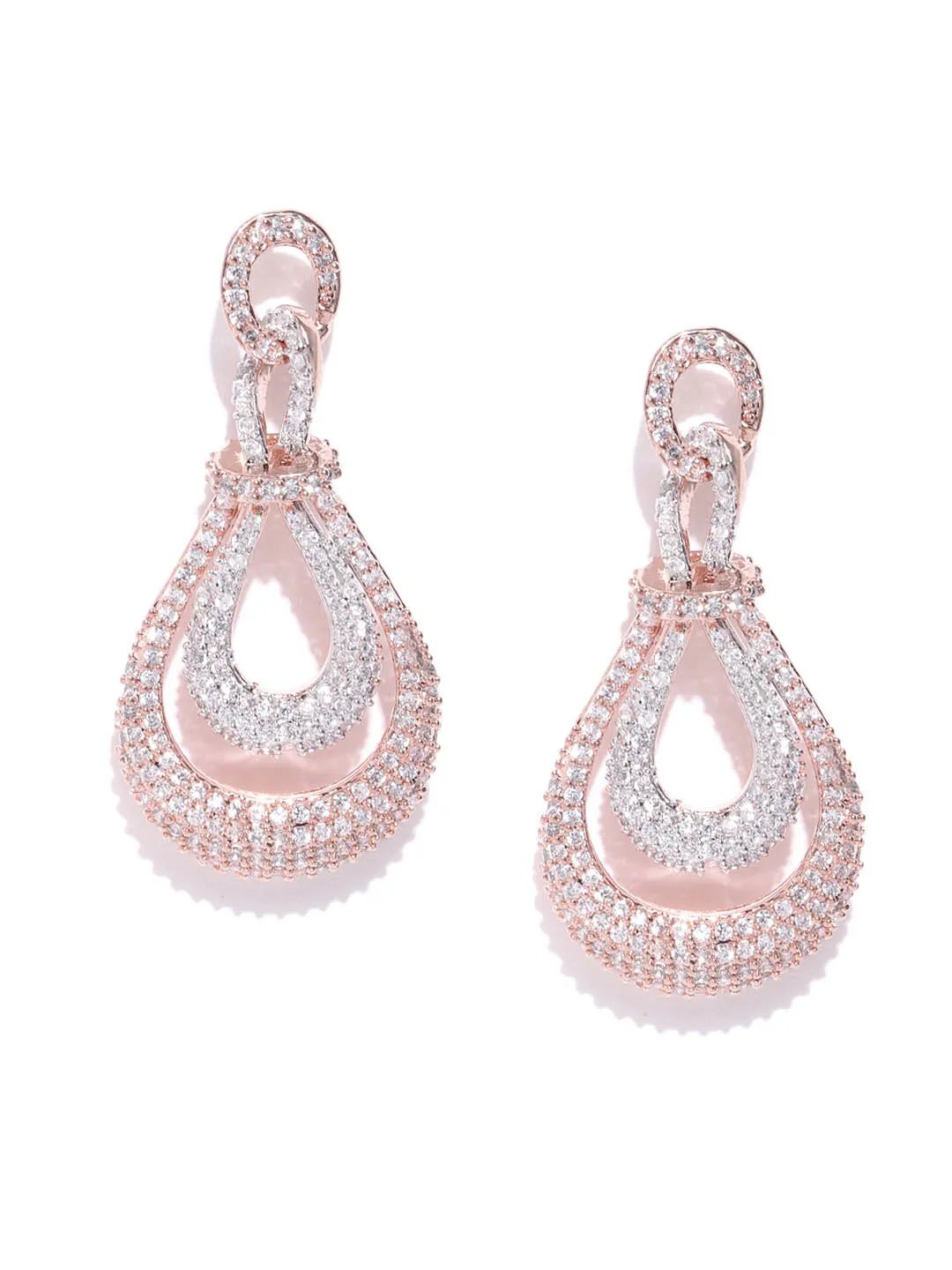 Agaami Rose Gold-Plated American Diamond Studded Drop Earrings