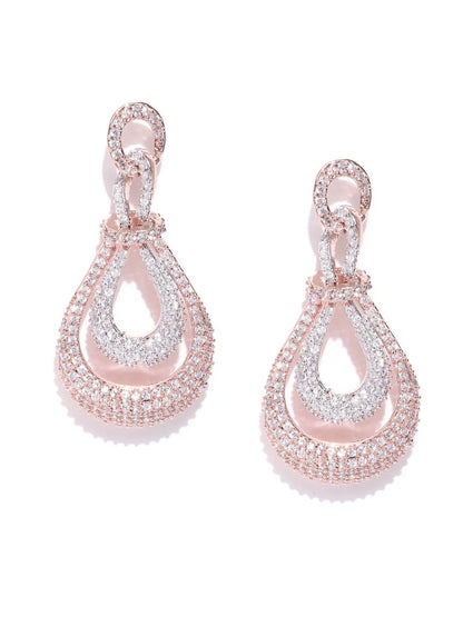Agaami Rose Gold-Plated American Diamond Studded Drop Earrings
