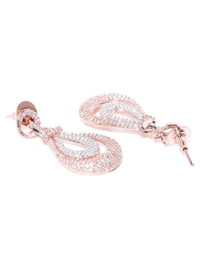 Agaami Rose Gold-Plated American Diamond Studded Drop Earrings