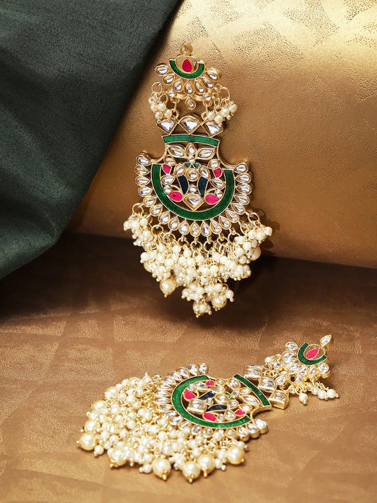 Agaami collection Gold Plated Kundan Studded Off-White Beaded Multicolor Drop Earrings