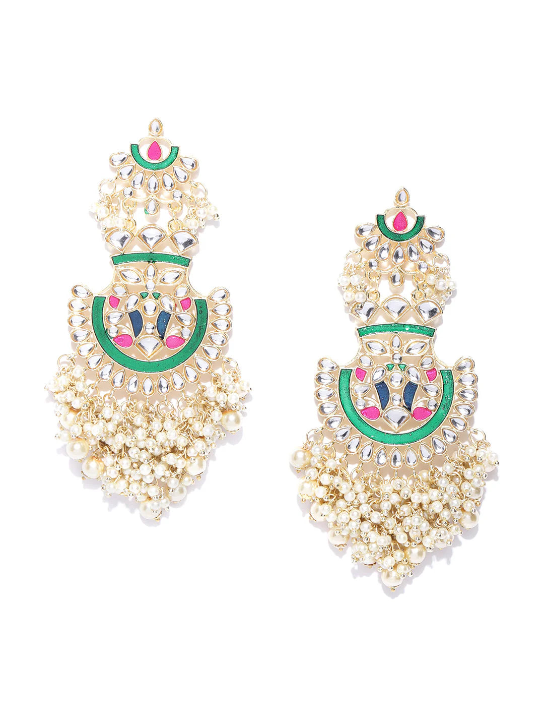 Agaami collection Gold Plated Kundan Studded Off-White Beaded Multicolor Drop Earrings