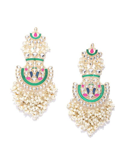 Agaami collection Gold Plated Kundan Studded Off-White Beaded Multicolor Drop Earrings